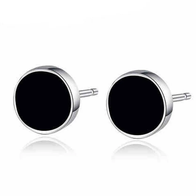 925 Sterling Silver Black Round Stud Earrings Stone Man Women 925 Sterling Silver Black Round Stud Earrings Stone Man Women Cool Jewelry Whole In From