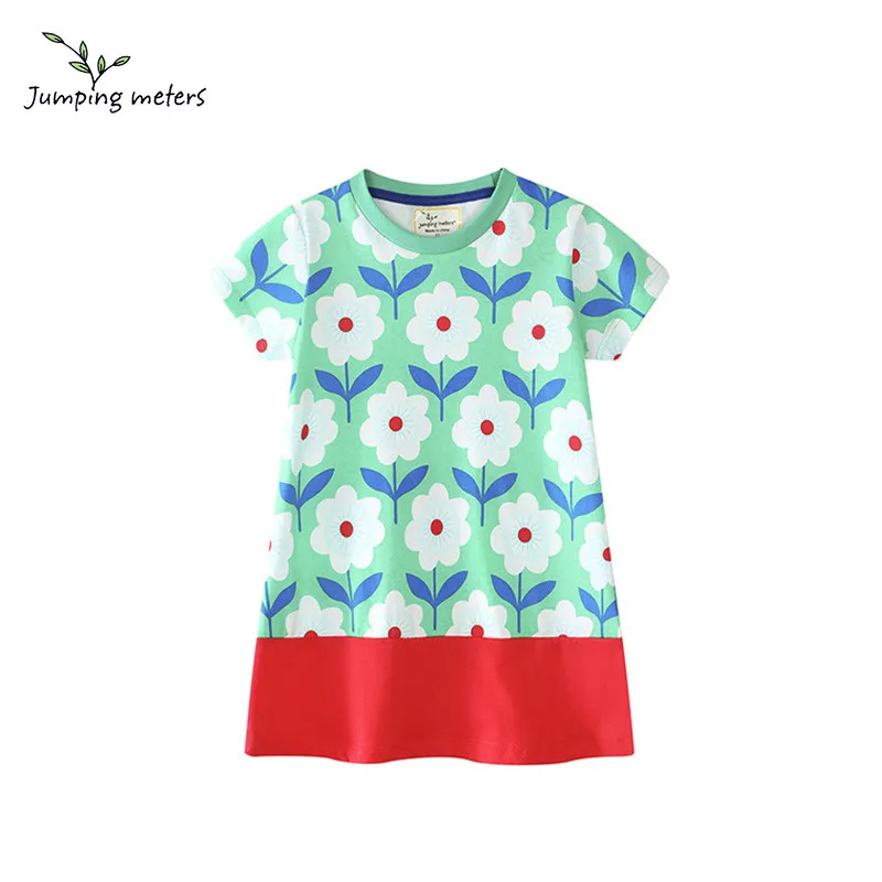 

JUMPING METERS 2019 Children Dress Casual Floral Short Sleeve Summer Princess Cute Costume Cotton Children Clothing for girls