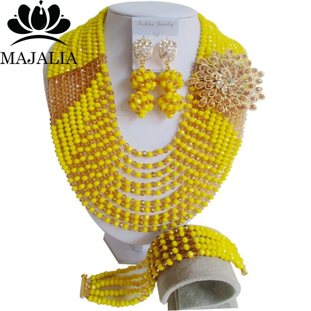 

Fashion african beads jewelry set yellow Nigeria Wedding Crystal necklace Bridal Jewelry sets Free shipping VV-002