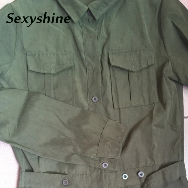 Sexy Women New Fashion Slim Bodycon Комбинезон с длинным рукавом Army Green Solid Casual Bodysuit Ladies Vintage Romper Long