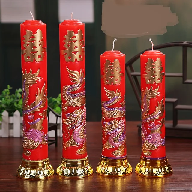 Chinese Traditional Weddings Candles Red Love Flameless Candles Dragon