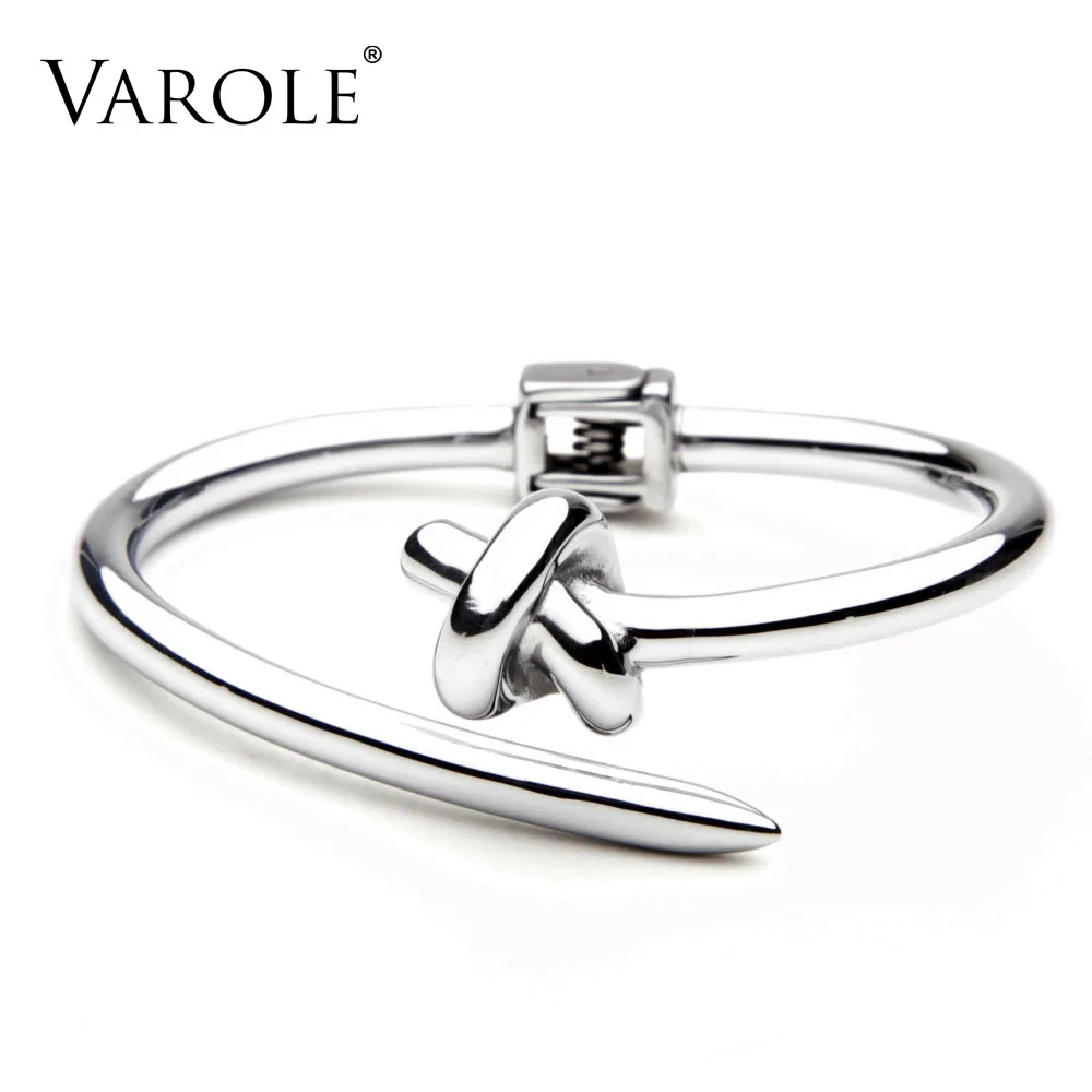 VAROLE, модный браслет с узлом для ногтей, нержавеющая сталь, манжеты, браслеты Noeud, золотой цвет, браслет для женщин, маншет, браслеты, Pulseiras - Окраска металла: Silver