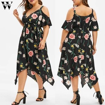 

Womail dress woman Summer Plus Size Floral Printed Short Sleeve V-Neck Slim party Daily Casual fashion NEW 2019 A26