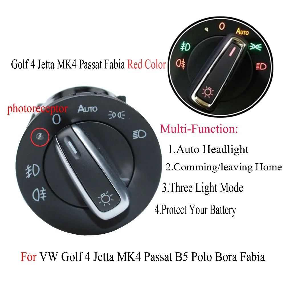 Baratos Color rojo Refit linterna AUTO Switch w luz Módulo de Sensor de estilo antiguo para VW Golf 4 Jetta MK4 Passat B5 Polo Bora Fabia
