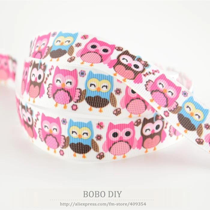 2015 new cute owl designs min order is $5(mix order) 22mm polyester printed grosgrain ribbon for hairbow DIY cartoon decoration | Дом и сад