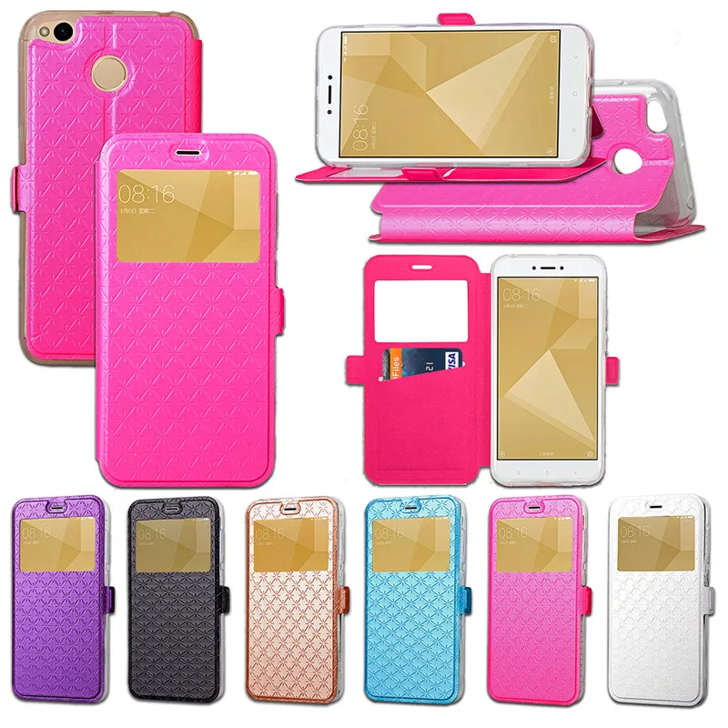 

Xiaomi Redmi 4X Hongmi 4X Case View Vindow Wallet Flip Leather Case Cover for Xiaomi Redmi 4X Redmi4X Phone Bags Shell Cover
