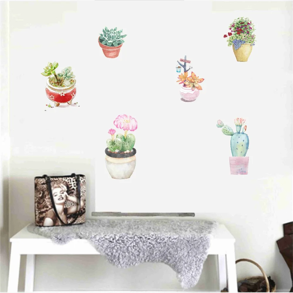

Succulents Cactus Pot Plant flowers Wall Sticker diy Vinyl decals Living room Nursery Sofa Background Wall Mural Art