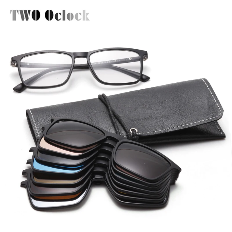 

TWO Oclock 7 In 1 Magnet Sunglasses Men Polarized Clip On Glasses Women Square Prescription Optic Frames 3D Yellow Oculos A2249