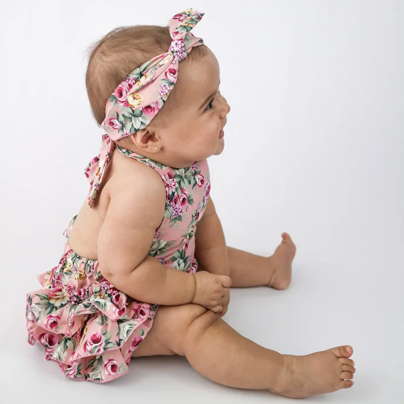 Baby Toddler Romper Set Little Girl Floral Romper and Headband Set Baby Summer Cotton Sunsuit Sewing Pattern Ruffled (8)