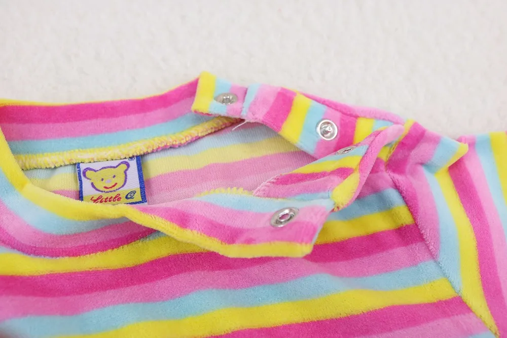 Рубашки для новорожденных, велюровая полосатая блуза с длинными рукавами для мальчиков, детская одежда унисекс, одежда для девочек с круглым вырезом, бархатная детская одежда