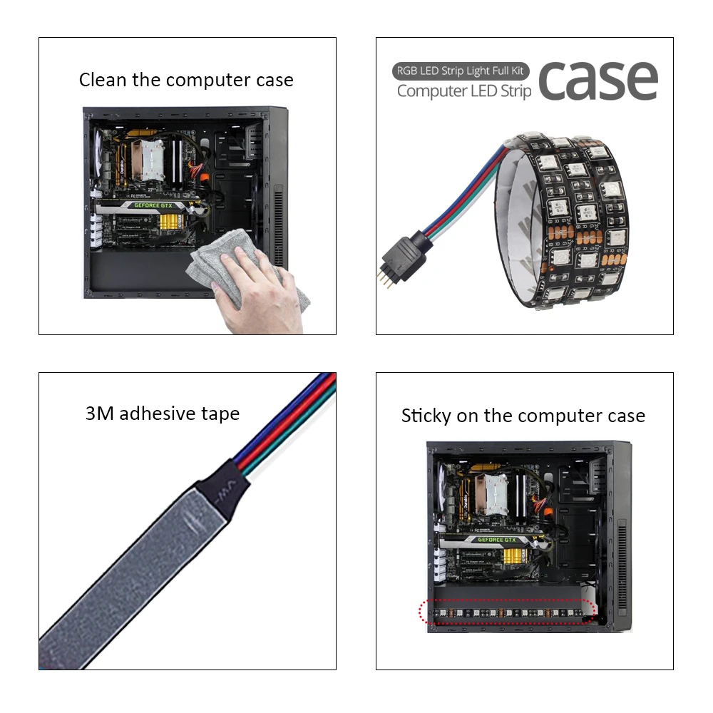 US $5.99 Coolo 50100150200cm RGB LED Strip Light PC Computer Case Decoration Strip Light SATA Power Supply RF Wireless Controller
