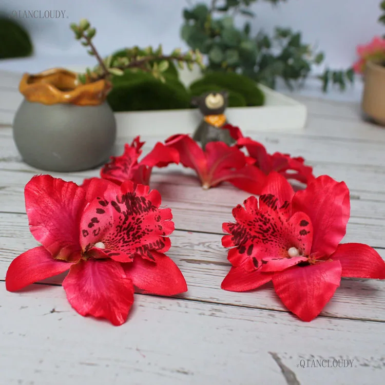 30 комплектов/партия, красный, светло-розовые, белые Искусственные тайского Орхидеи Шелковые головки цветов Набор «сделай сам» для Свадебная заколка для волос Украшенные цветочной A91 - Цвет: Red