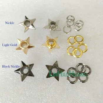 

50sets/Lot Inner 5mm Metal Zinc Alloy Eyelets With Washer Star Shape Metal Grommets Silver/Black Nickle/Light Gold Free Shipping