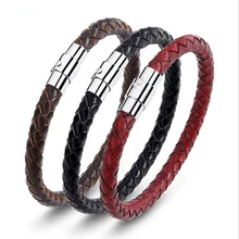 Новинка, мужской и женский кожаный плетеный браслет из нержавеющей стали с магнитной застежкой, мужские браслеты, ювелирное изделие, подарок на