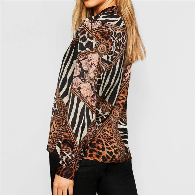 2019 Women Blouses Summer Chiffon Leopard Blouse Long Sleeve Sexy V-neck Lady Office Shirt Loose Tops Plus Size Blusas Chemisier