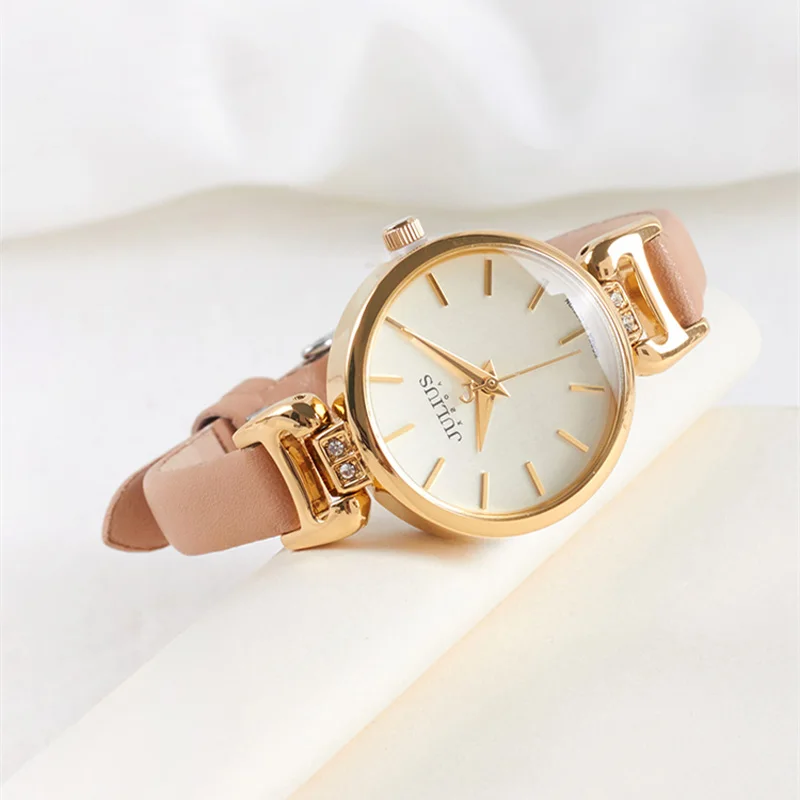 Goede Nieuwe Dame Vrouwen Horloge Japan Quartz Fijne Mode Uur Jurk Armband Retro Leuke Eenvoudige Leer Meisje Verjaardagscadeau Julius doos