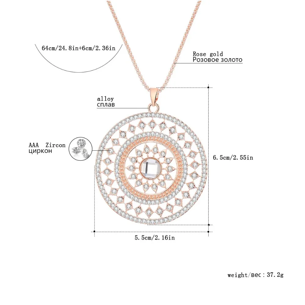 Массивное большое круглое ожерелье с кулоном из кристаллов для женщин, золотые классические прозрачные стразы, этническое длинное ожерелье, модное ювелирное изделие, подарок