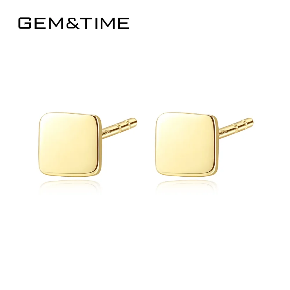 

Gem&Time Small Cute Square 14K Gold Stud Earrings for Women Wedding Engagement Solid Yellow Gold Boucle D'Oreille AU585 E14092