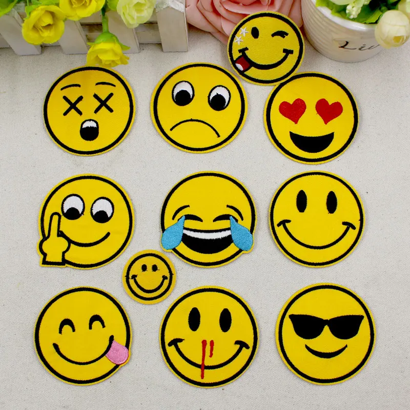 Yellow emoji patches embroidery for clothes hot iron on sew on fashion
