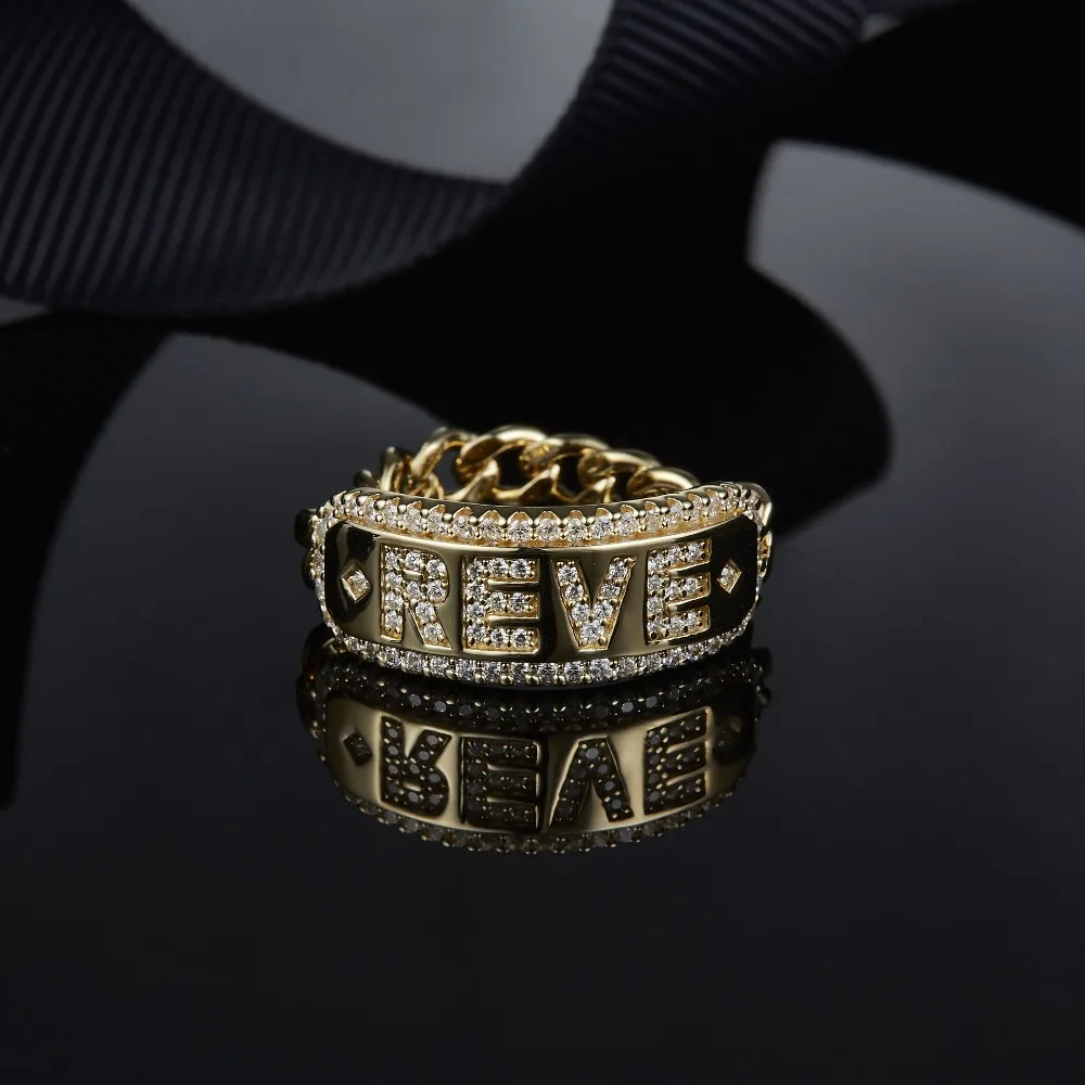 

New Arrival AAA Zircons Gold Color REVE Chain Ring For Men Women Jewelry 925 Sterling Silver Monaco Brand femme Ring 2019