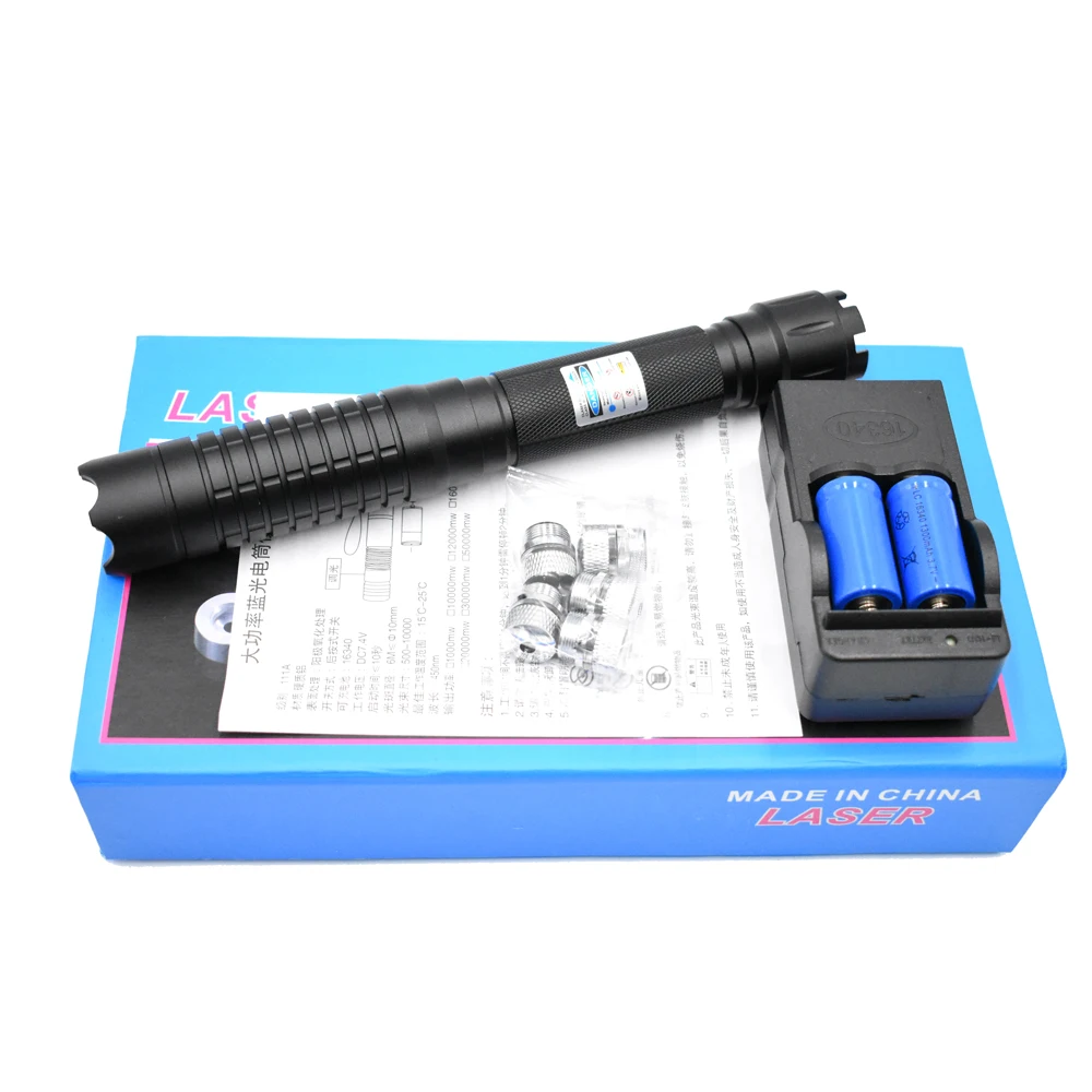 Большая мощность ful высокой мощности военный 450nm синий лазерный прицел указатель ручка регулируемый фокус Сжигание бумаги спички и петарды