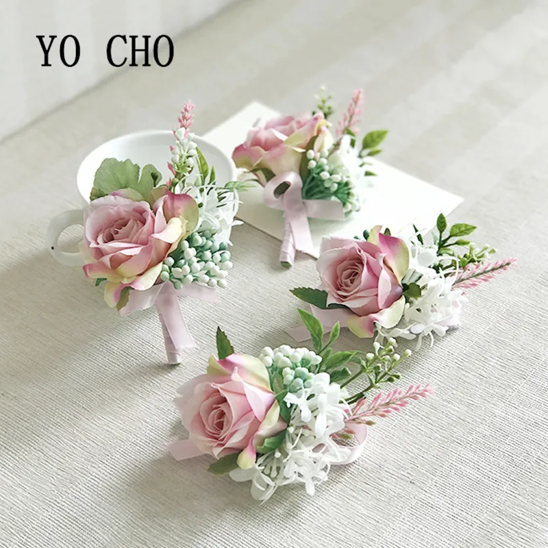 YO CHO Rose свадебный цветок DIY корсаж на запястье жениха бутоньерка браслет для