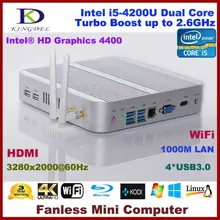 Новинка 2017 года Intel i5-4200U мини-ПК, безвентиляторный HTPC с 2 ГБ Оперативная память + 64 ГБ SSD, 1920*1080, 4 * USB 3.0, Wi-Fi, HDMI, металлический корпус, гарантия 3 года