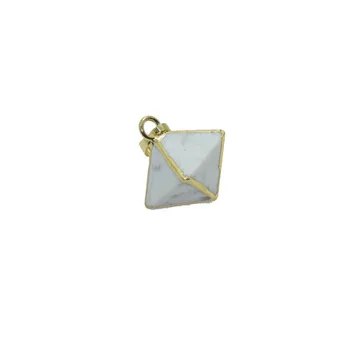 

Fashion Natural stone rhombus Pendant statement gold healing point pendant gold bezel white howlite pendant for necklace gift