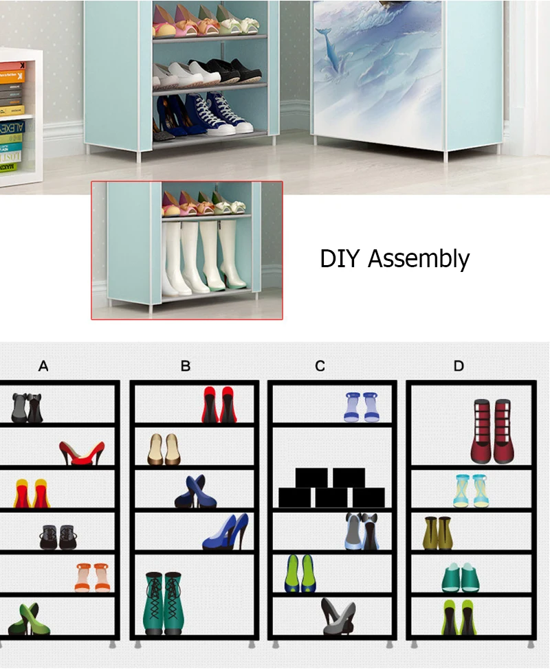 Мультфильм шаблон Простая подставка для обуви многослойная стальная труба сборка пылезащитный бытовой обувной шкаф Студенческая