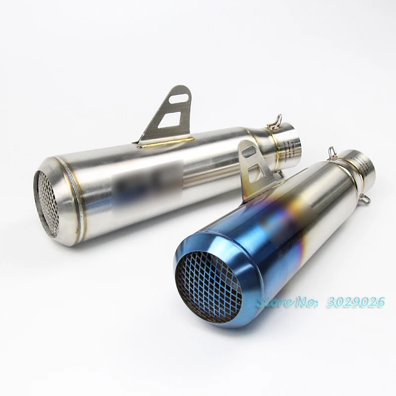 Marcado láser 51mm motocicleta Universal de acero inoxidable silenciador de Escape escapar con red de malla azul