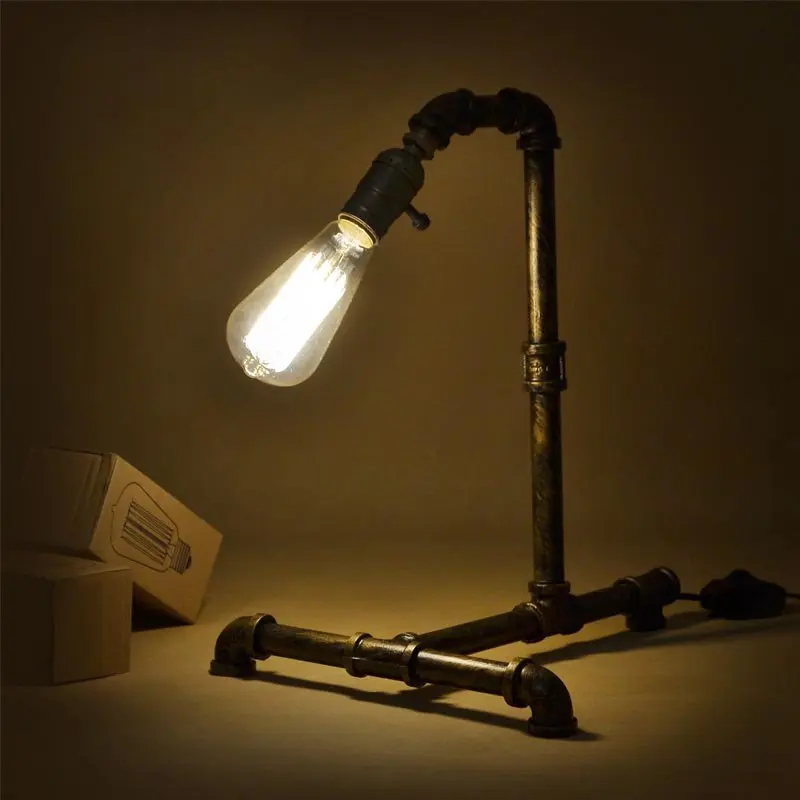 

Vintage Industrial Metal Water Tube Bar Counter Table Light American Country Rustic Bedroom Table Lamp Study Room Desk Lights