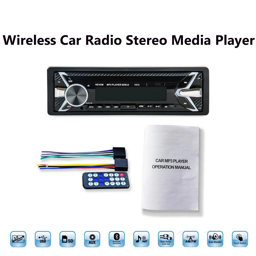 

2018 New Wireless Car Radio Stereo WMA TF USB FM Bluetooth BT AUX USB Remote Control 4 Loud Speaker 12V Multifunction MP3