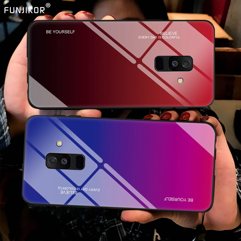 Роскошный градиентный чехол из закаленного стекла для Samsung Galaxy J8 2018 SM J810F/DS J810F J810 J