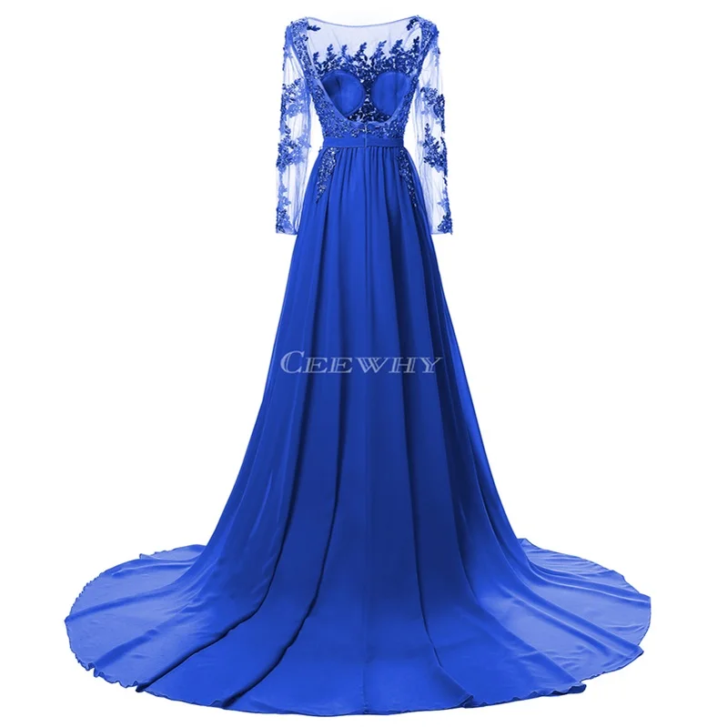 CEEWHY Бургундия Кристалл Вечерние платья вышивка вечернее платье с длинным рукавом шифон формальное платье для выпускного вечера Robe de Soiree Vestidos - Цвет: blue backless