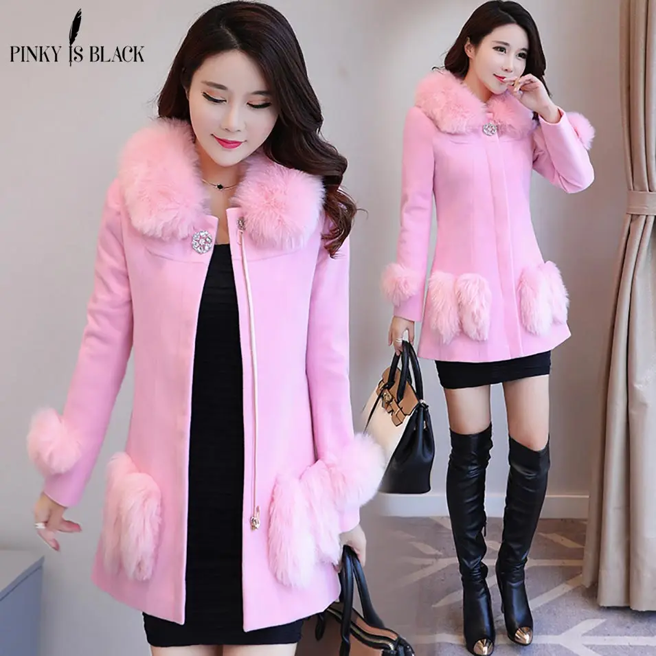 Pinky Is Black новинка 2019 Зимняя коллекция шерстяное пальто для женщин Модный меховой
