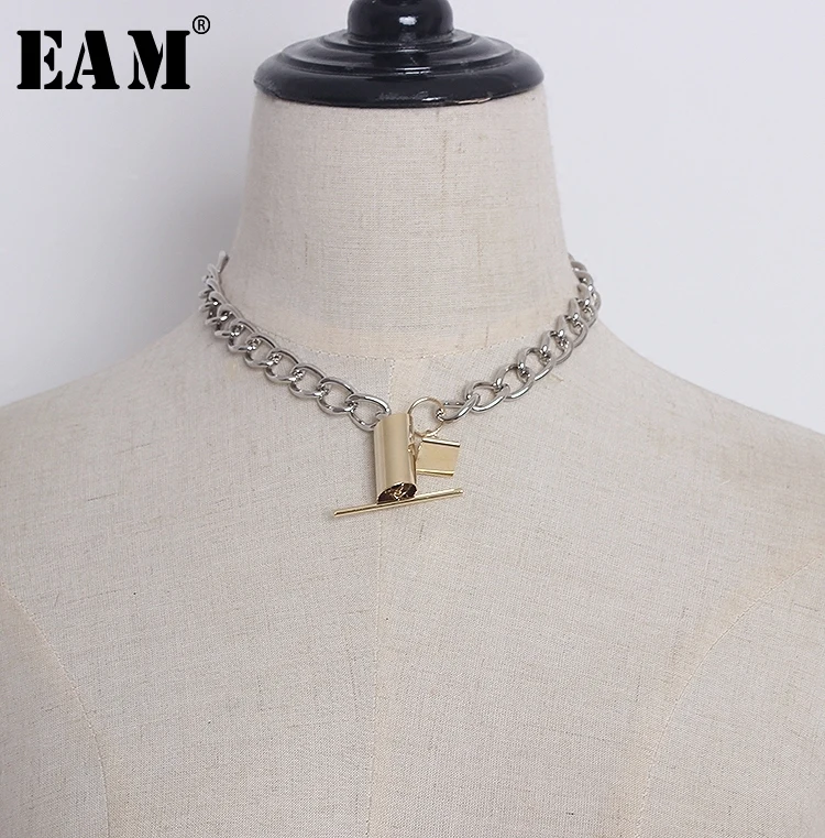 

[EAM] 2019 New Spring Summer Temperament Hit Color Metal Chain Split Joint Personality Women Necklace Fashion All-match JU228