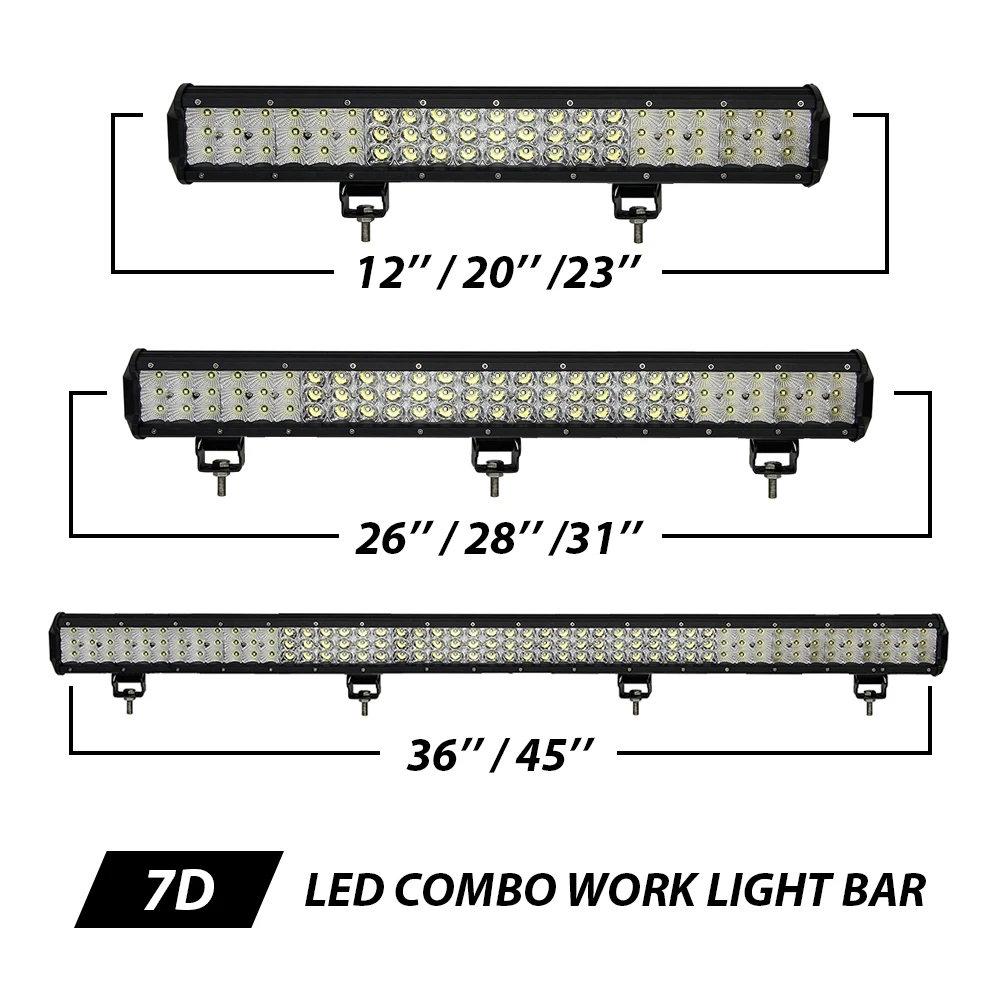 

20 23 26 28 31 36 45 inch 360W 405W 450W 495W 585W 720W LED Combo Work Light Bar Tri Row for Off Road Truck SUV ATV 12V