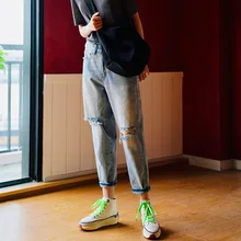 Nine cent Джинсы женские рваные штаны для папы женские голубые джинсы тонкие брюки Joker женские 691035