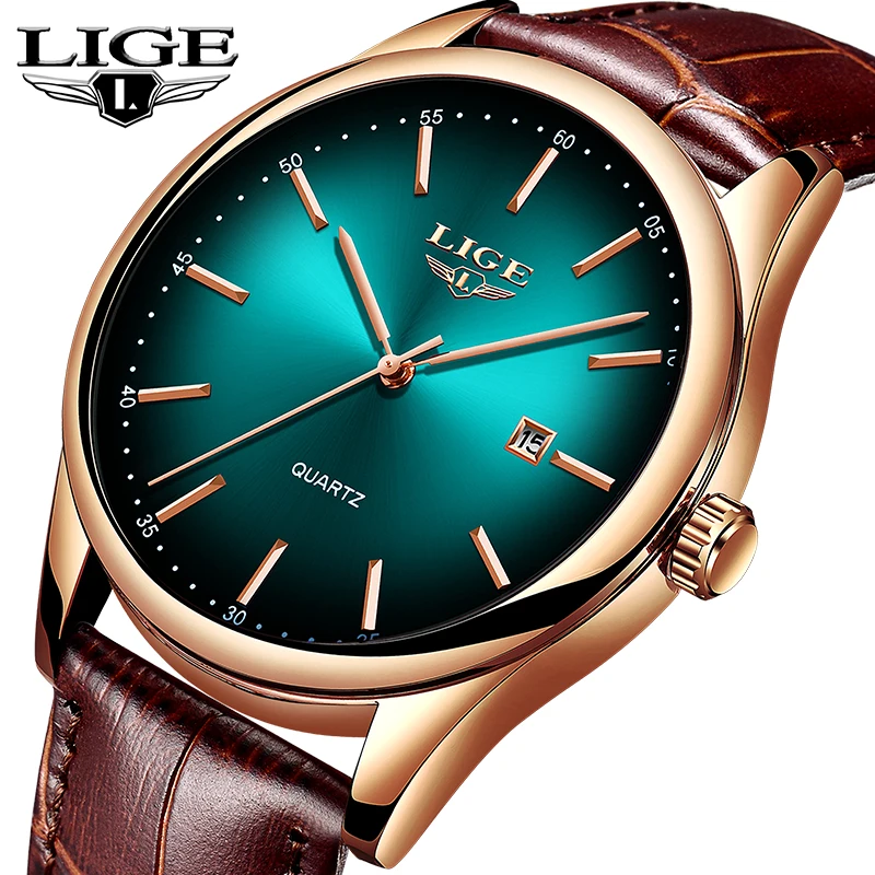 

LIGE Mens Watches Top Brand Luxury Simple Date Clock Leather Waterproof Clock Casual Fashion Quartz Wristwatch Relogio Masculino