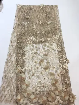 

High Quality Royal blue French Net Lace Fabric african guipure lace fabric african gold thread tulle 3 D gold beads fabric Pink