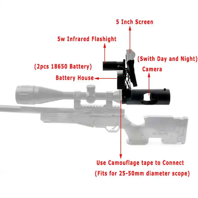 Прицел ночного видения охотничий дневной и ночной Тактический Цифровой Инфракрасный Ночной прицел с ЖК-дисплеем и фонариком охотничьи прицелы