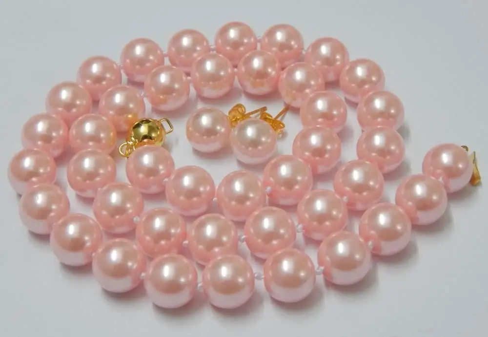 

FREE shipping>>>>>>10mm Baby Pink South Sea Shell Pearl Necklace Earring 18''Set AAA