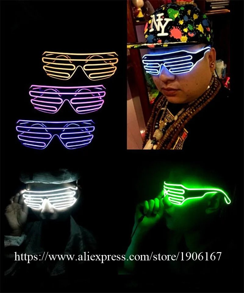 Free shipping Blue el glasses El Wire Fashion Neon LED Light Up Shutter Shaped Glow Rave Costume Party DJ Bright SunGlasses12