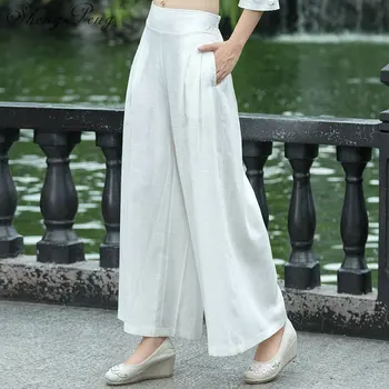 

Women pant 2018 Tai Chi Pants Acrobatics Kung Fu Cropped Pants linen white hippie pants CC393