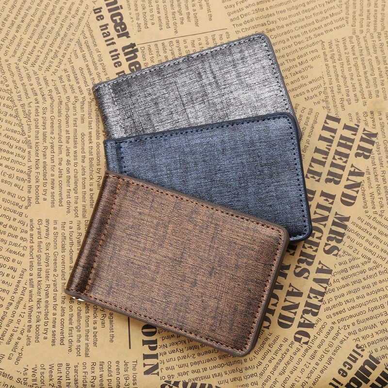 

Cool Ultra-Thin Simple Money Clip Faux Leather Bifold Mini Wallet