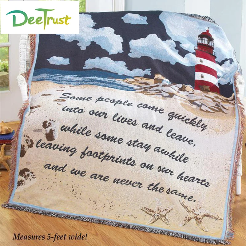 

Cotton Mediterranean Cartoon Lighthouse Thicken Blanket Fashion Throw on Sofa/Bed Blanket Table/Plane Stripe Blanket Piano Cover