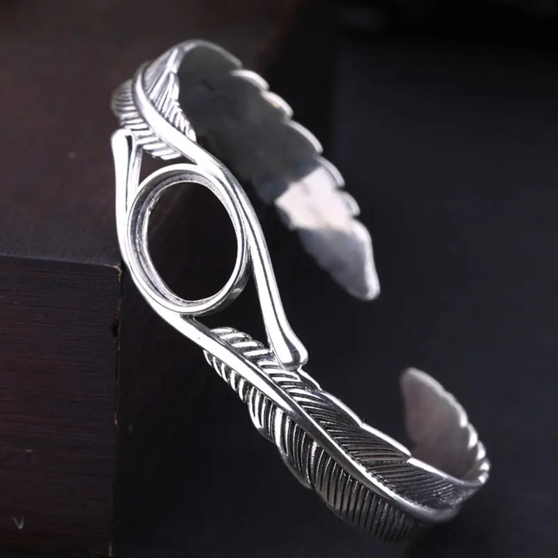

Vintage 925 Sterling Silver Bangle Bracelet Engagement Wedding Women Bangle 13x16mm Oval Cabochon Semi Mount Bracelet