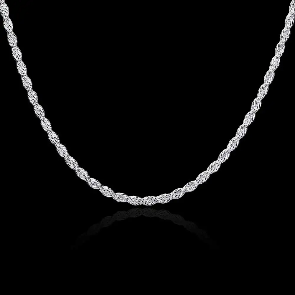

Top Quality Silver Plated & Stamped 925 4mm rope chains necklace for men 925 silver necklace 16-24 inches women necklaces N067