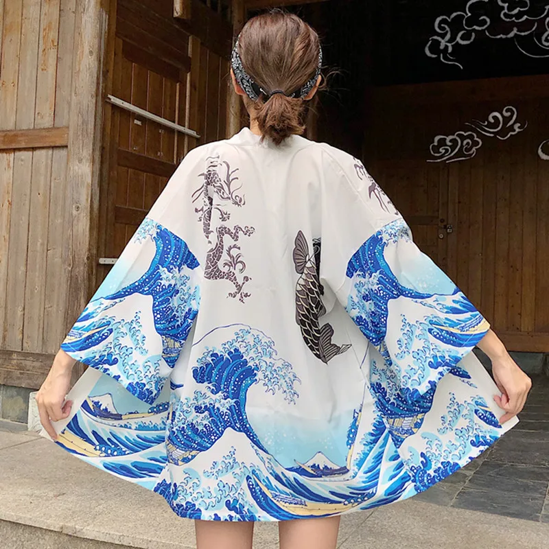 

2 colors HARAJUKU street style digit print 2019 summer kimono cardigans feminino sun protection shirts womens+belt (M2893)