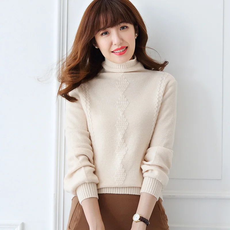 

2018 new women sweater thick pullover pure sweater high collar long sleeve bubble sleeves female winter blouse